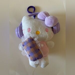 Sanrio Hello Kitty Plush bag charm with Purple Headphones and Lavender Bow